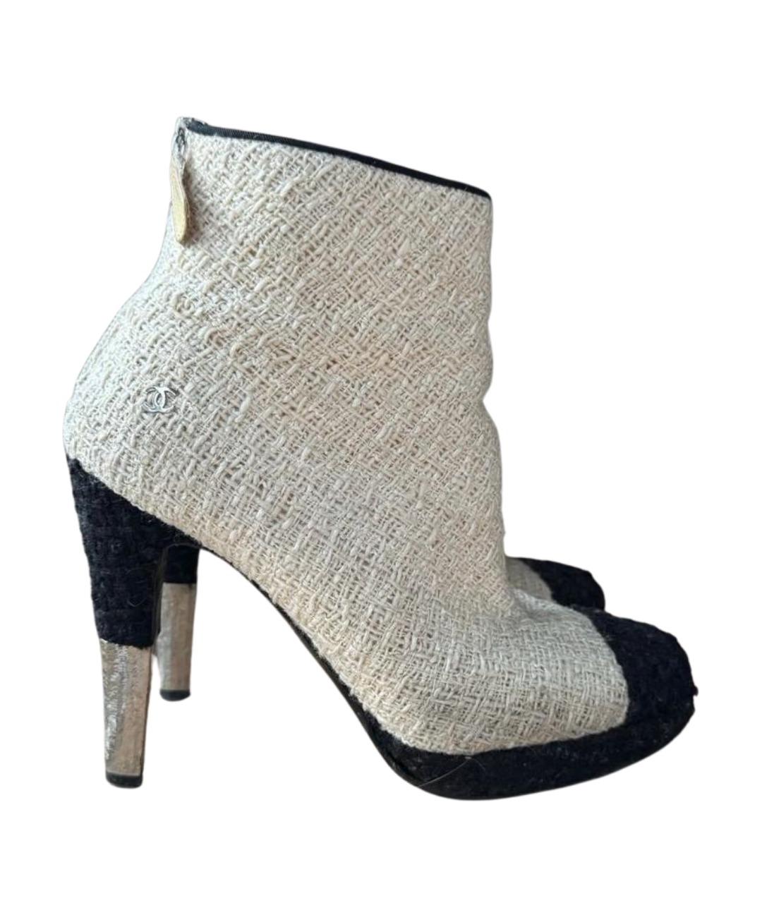 CHANEL Белые текстильные ботильоны, фото 1
