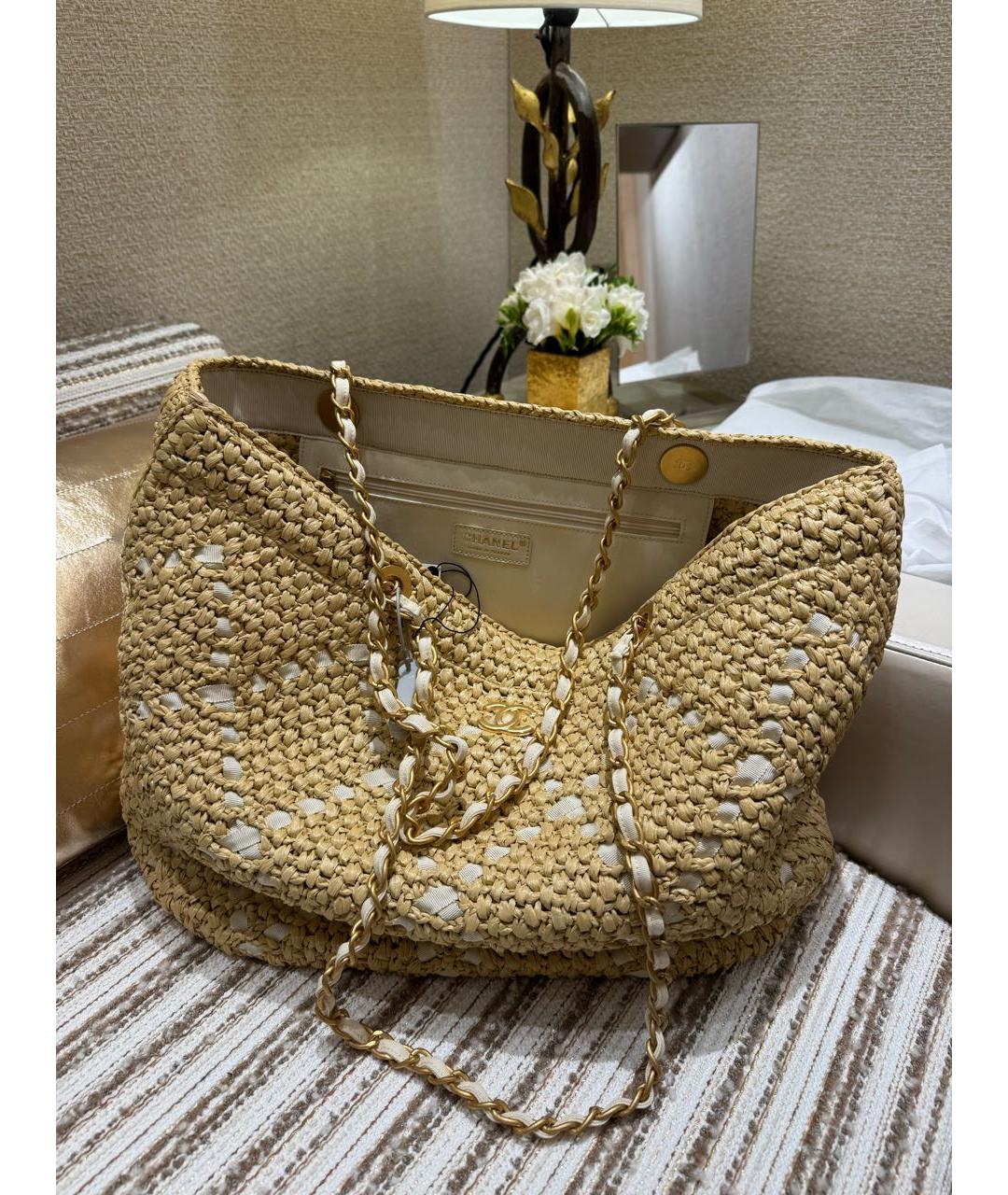 CHANEL Бежевая пелетеная пляжная сумка, фото 5