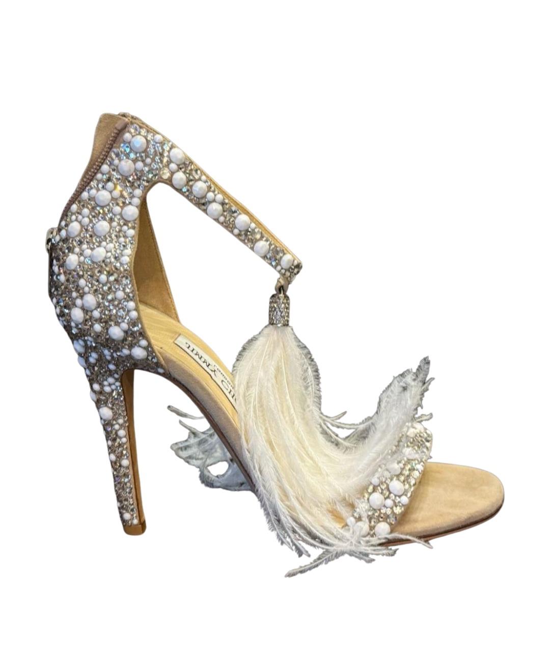 JIMMY CHOO Бежевые кожаные свадебные туфли на среднем каблуке, фото 10