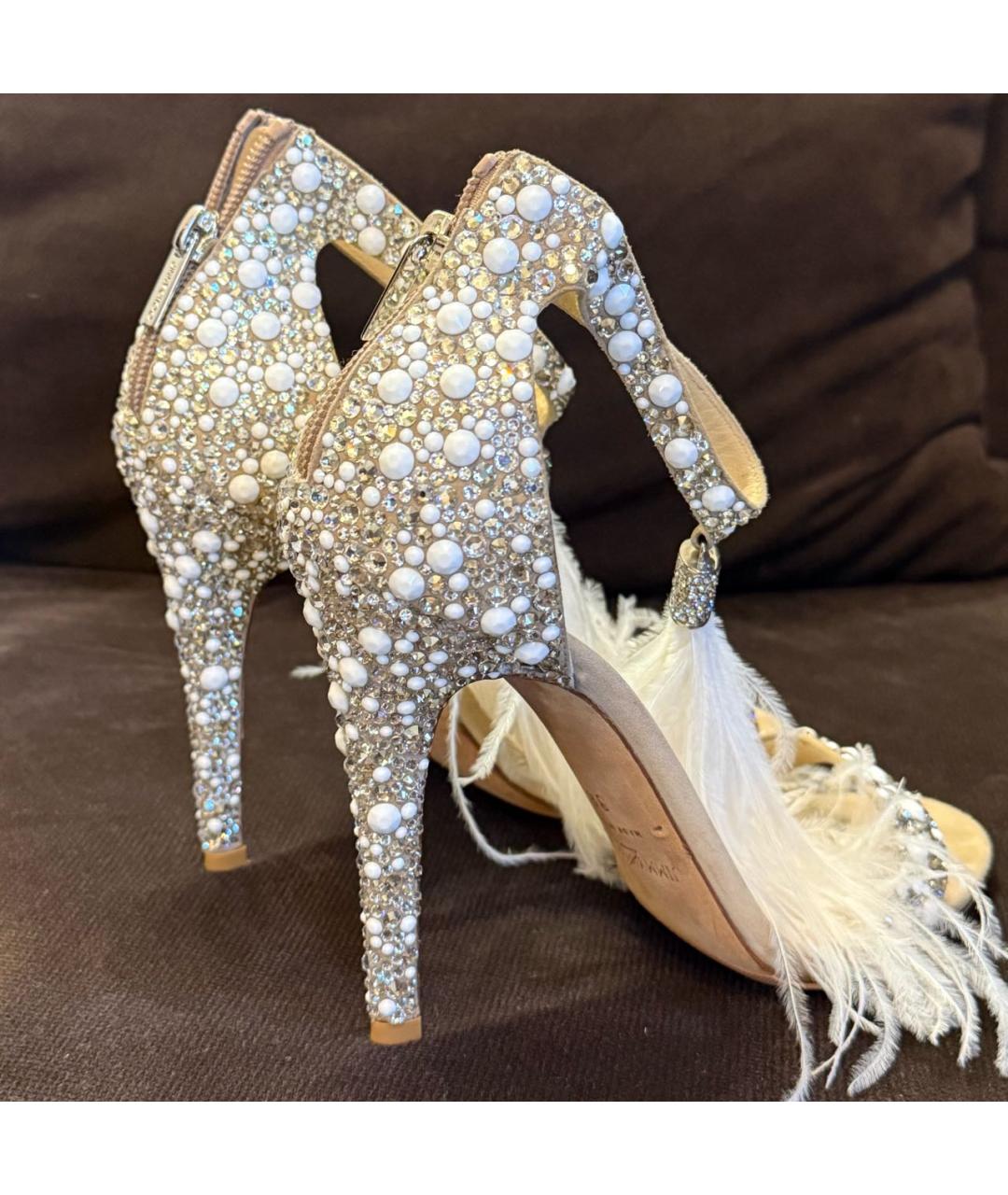 JIMMY CHOO Бежевые кожаные свадебные туфли на среднем каблуке, фото 8