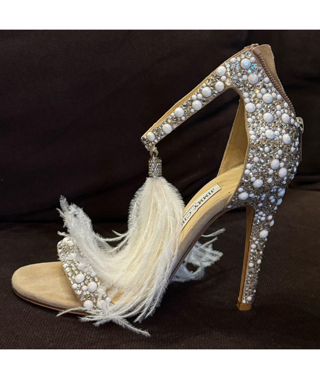 JIMMY CHOO Бежевые кожаные свадебные туфли на среднем каблуке, фото 2