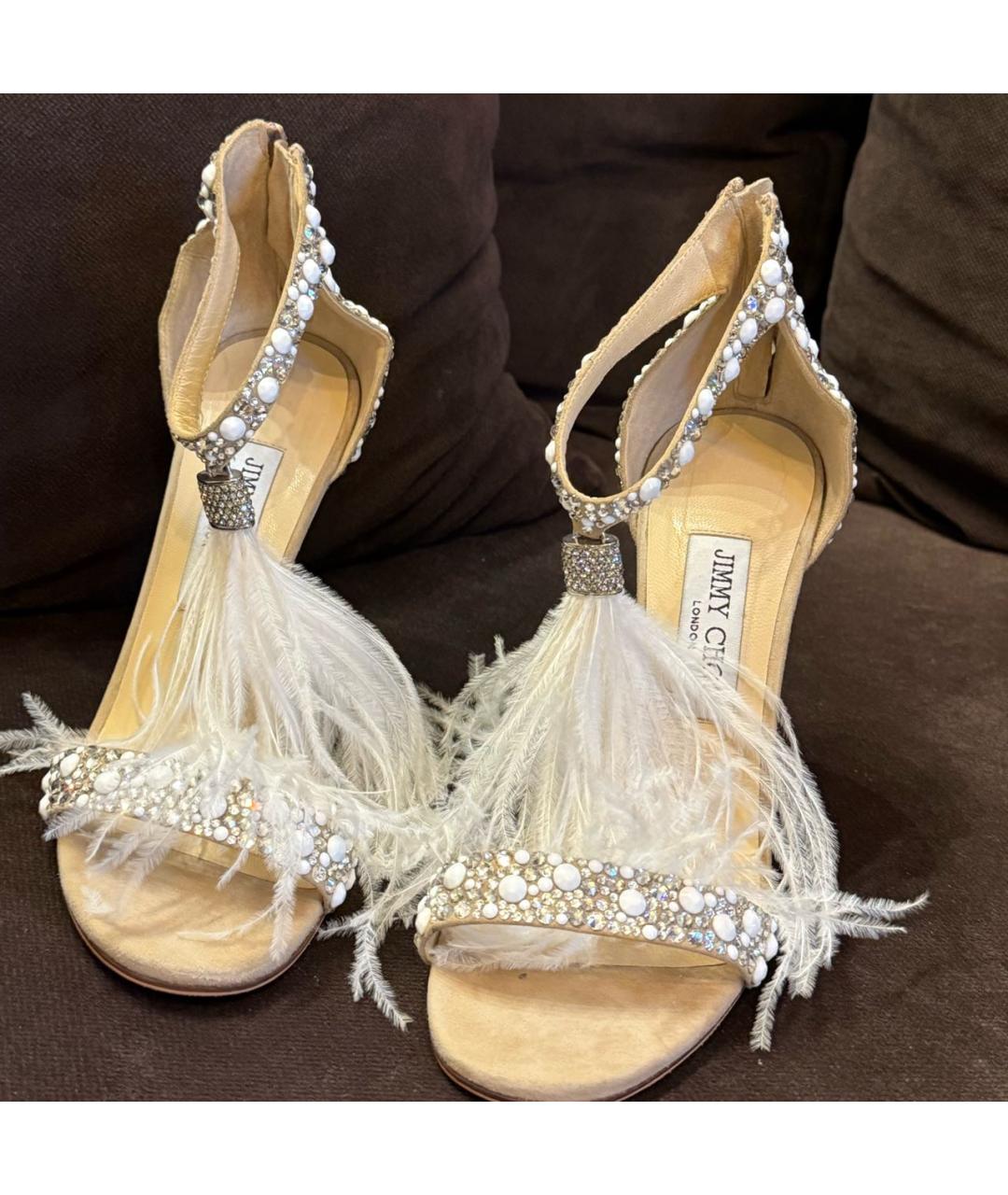 JIMMY CHOO Бежевые кожаные свадебные туфли на среднем каблуке, фото 4