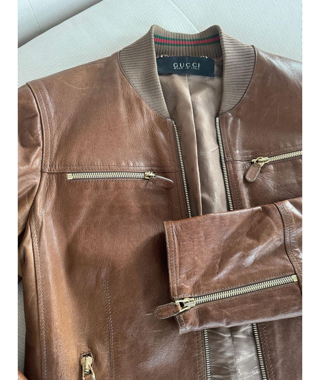 GUCCI Коричневая кожаная куртка, фото 7