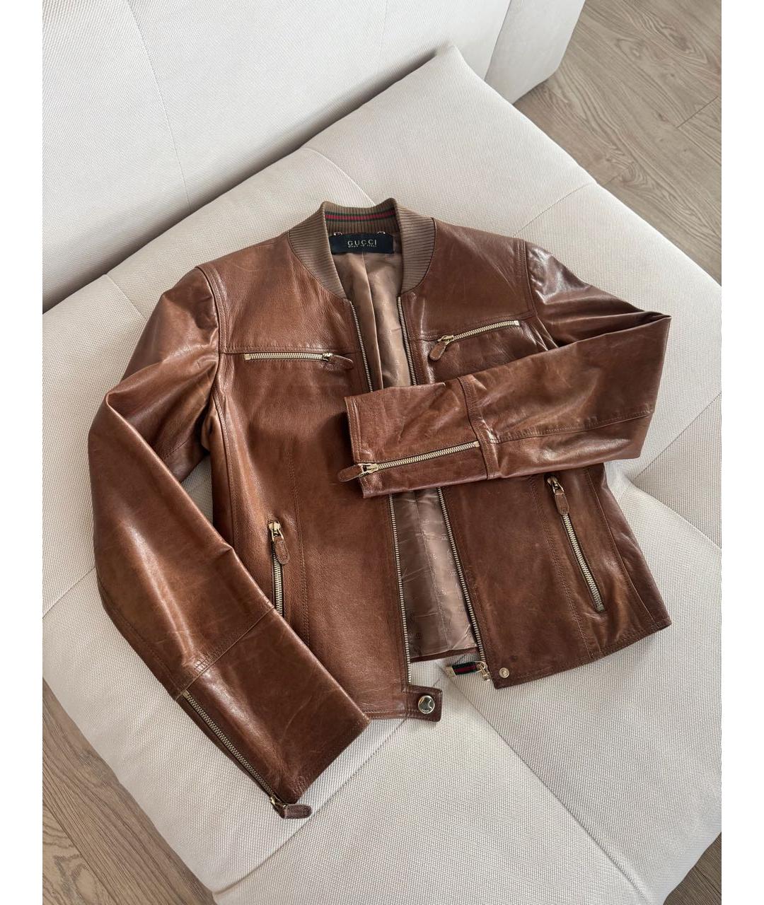 GUCCI Коричневая кожаная куртка, фото 2