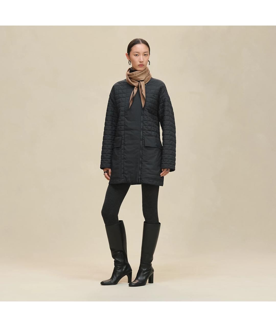 HERMES Черное полиэстеровое пальто, фото 3