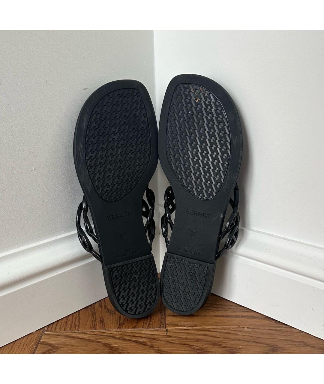 HERMES Черные резиновые шлепанцы, фото 5