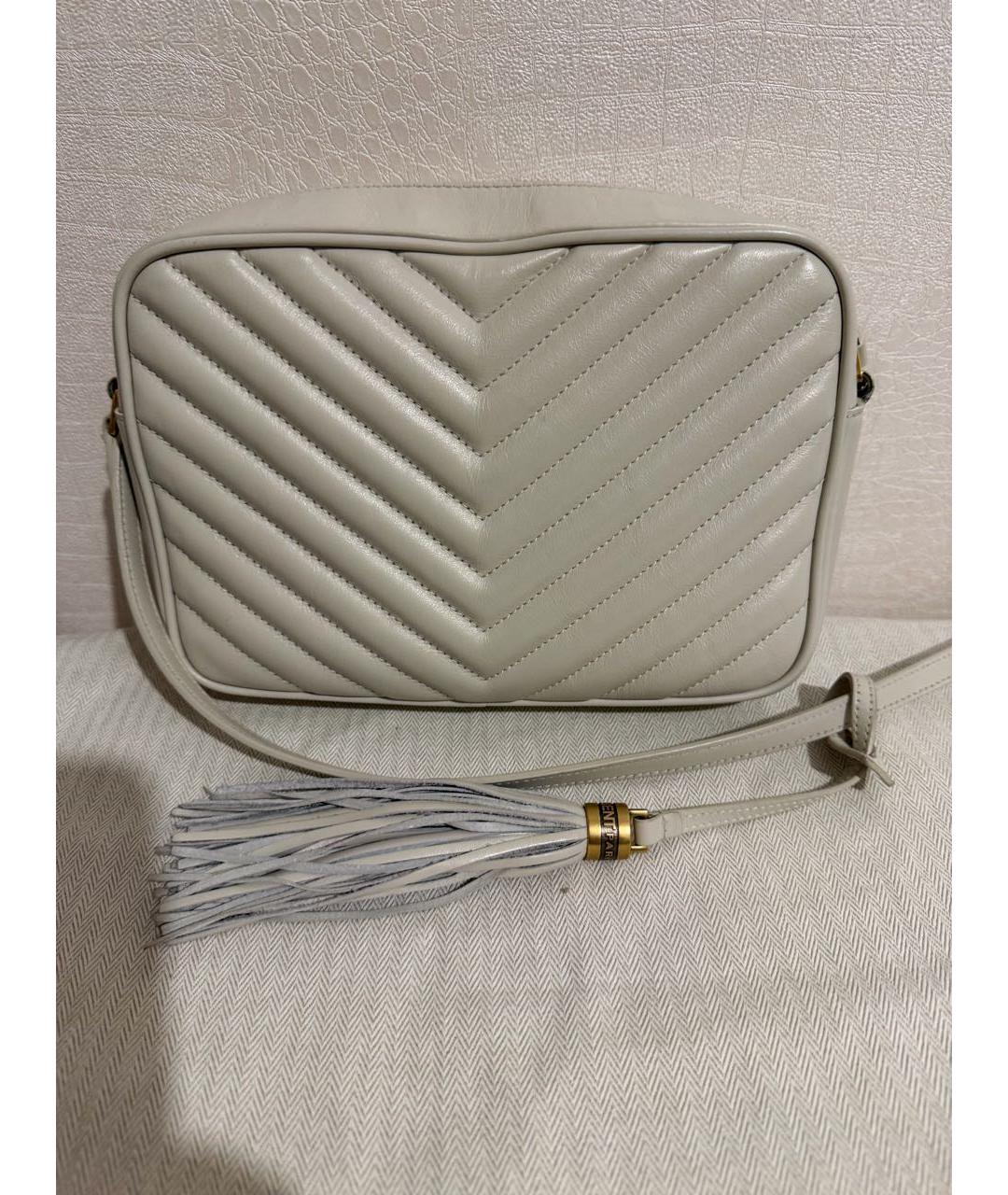 SAINT LAURENT Белая кожаная сумка через плечо, фото 2