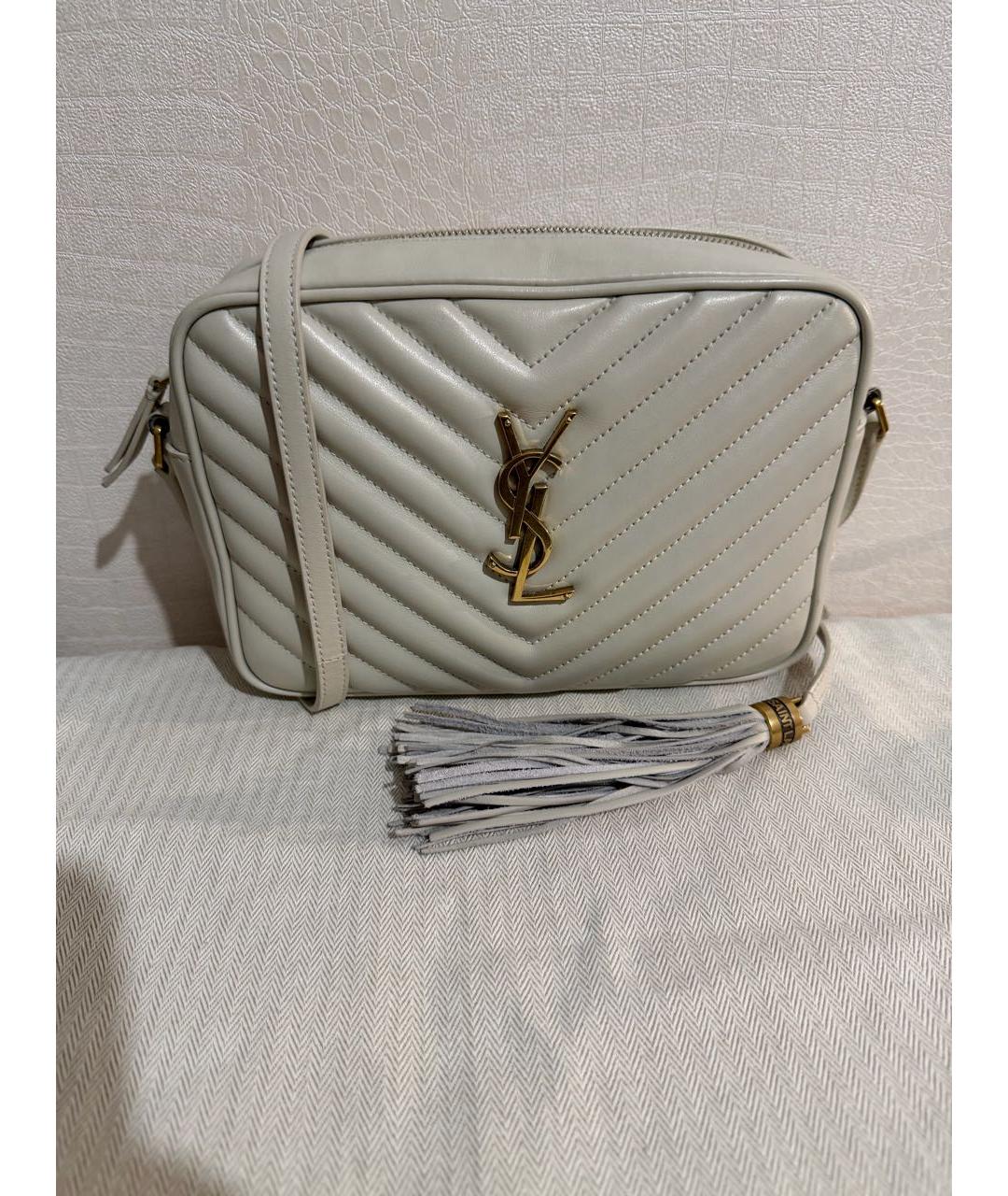 SAINT LAURENT Белая кожаная сумка через плечо, фото 9