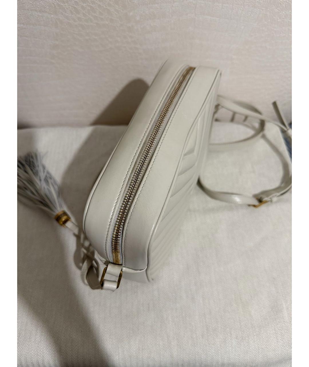 SAINT LAURENT Белая кожаная сумка через плечо, фото 4