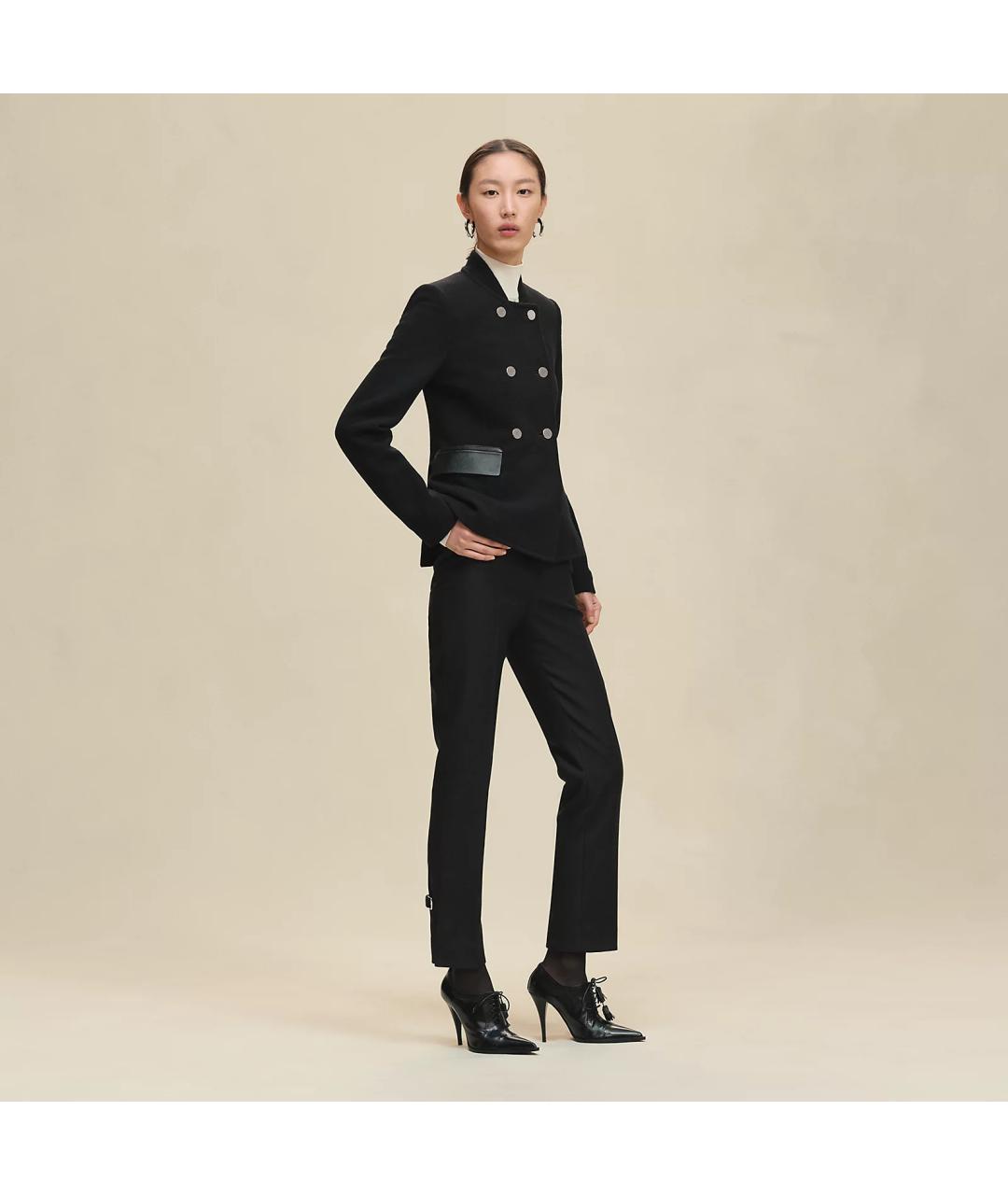 HERMES Черное шерстяное пальто, фото 2