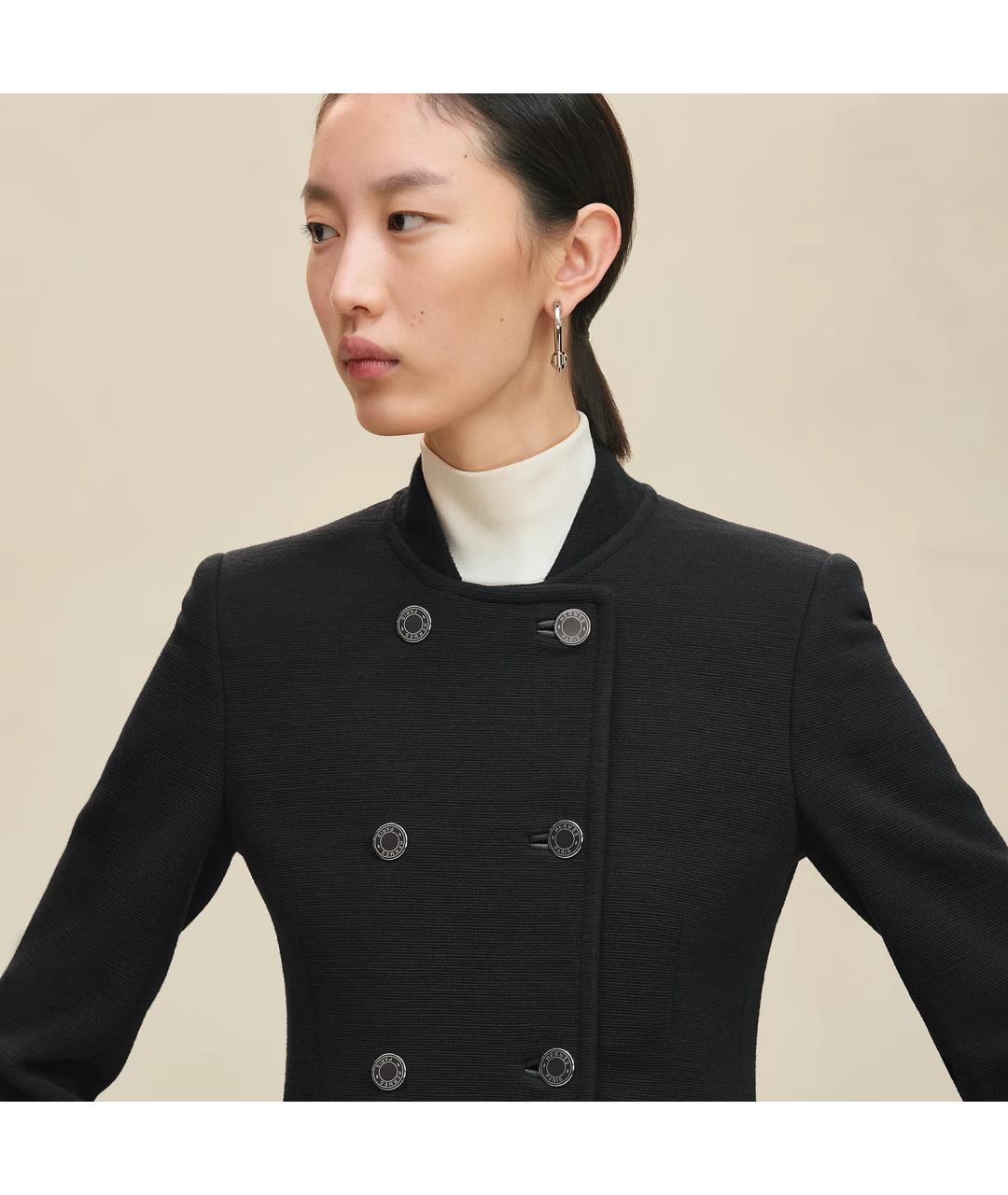 HERMES Черное шерстяное пальто, фото 4