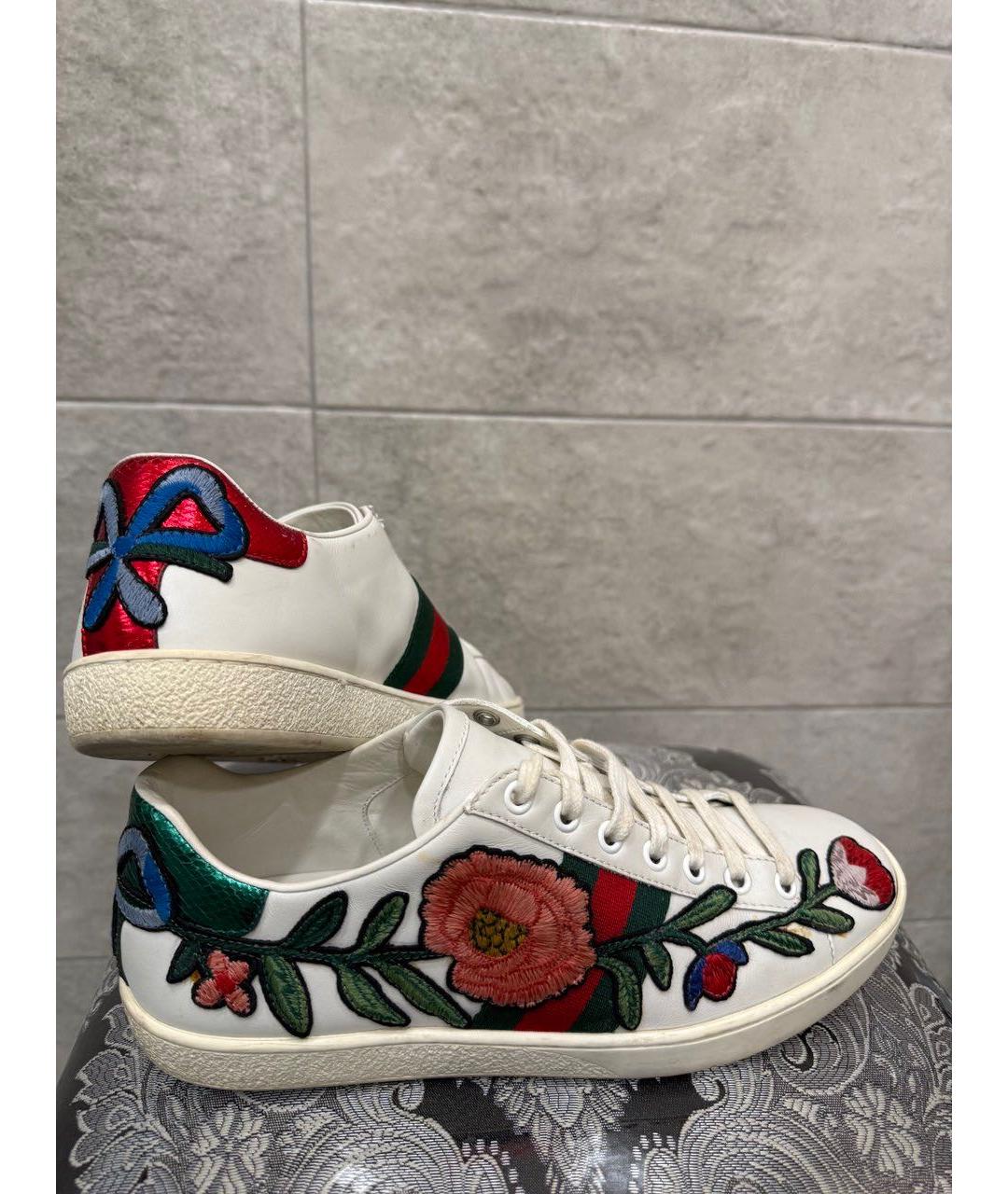 GUCCI Белые кожаные кеды, фото 6