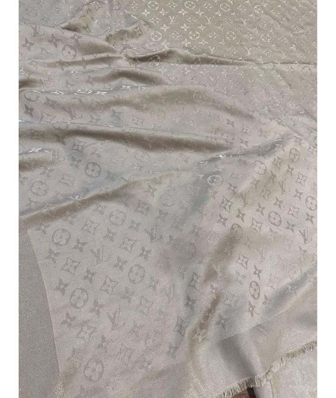 LOUIS VUITTON Серый шелковый платок, фото 4