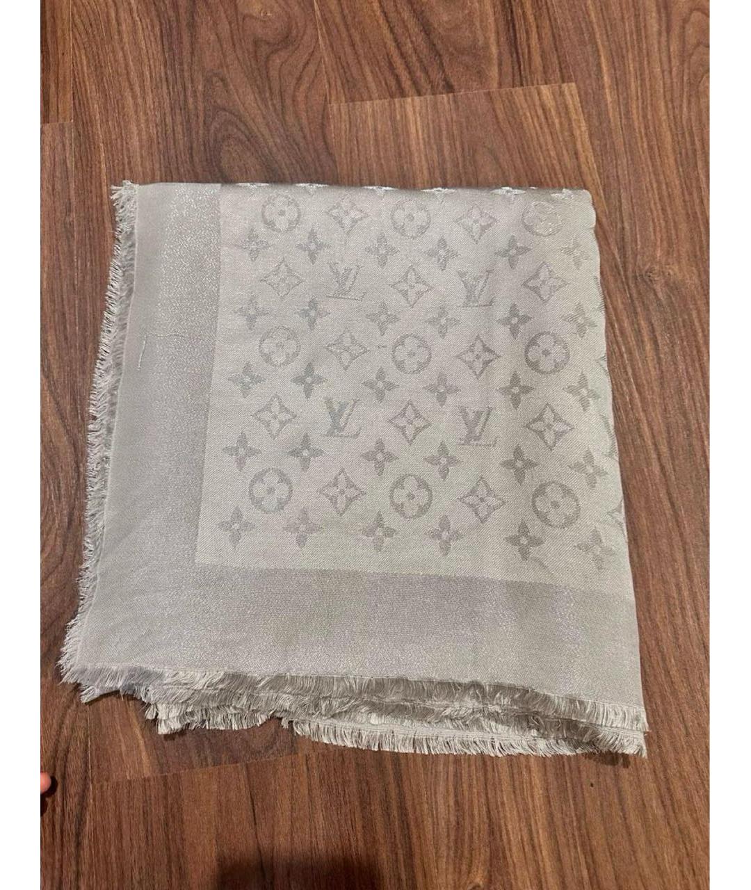 LOUIS VUITTON Серый шелковый платок, фото 6