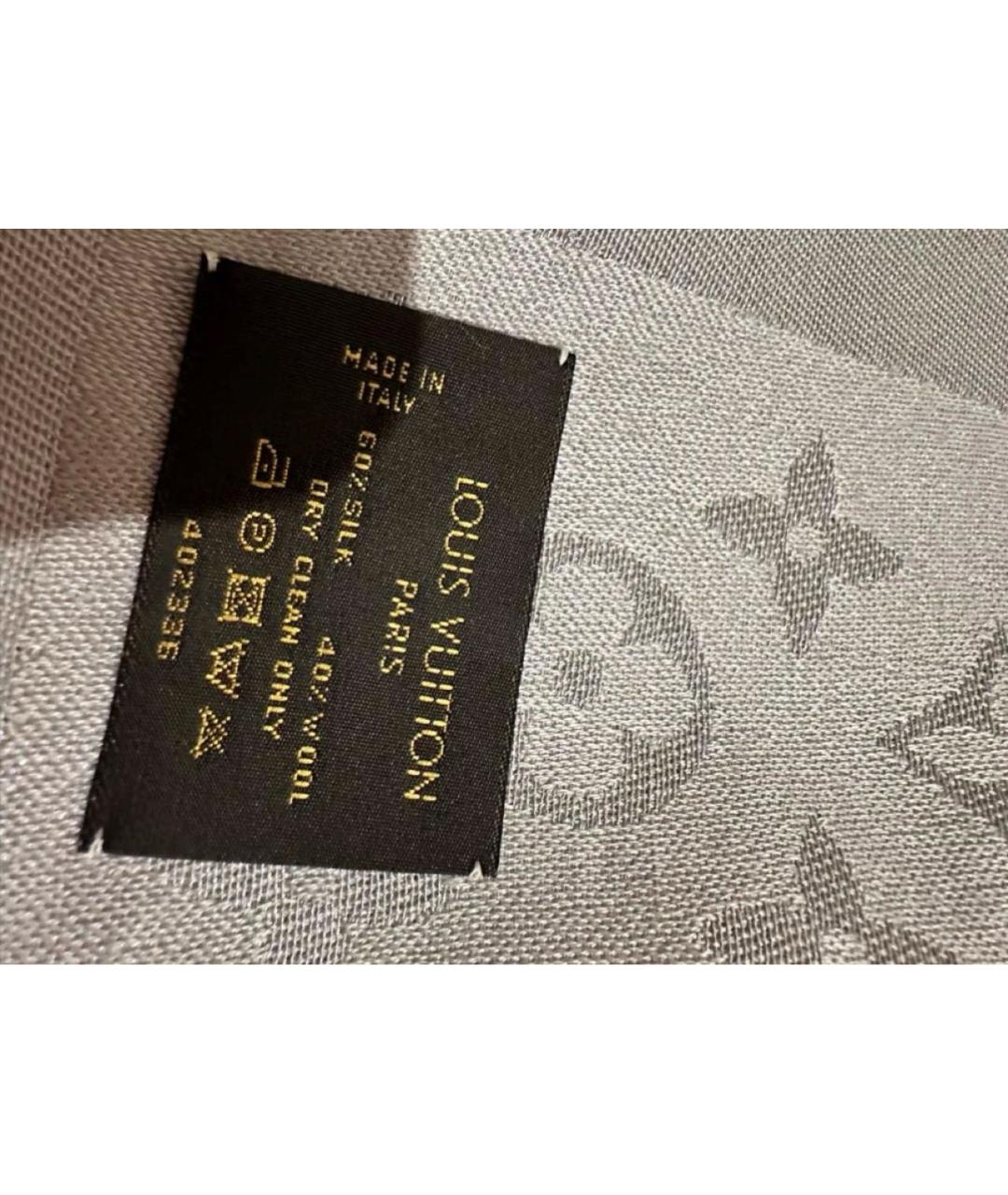 LOUIS VUITTON Серый шелковый платок, фото 3