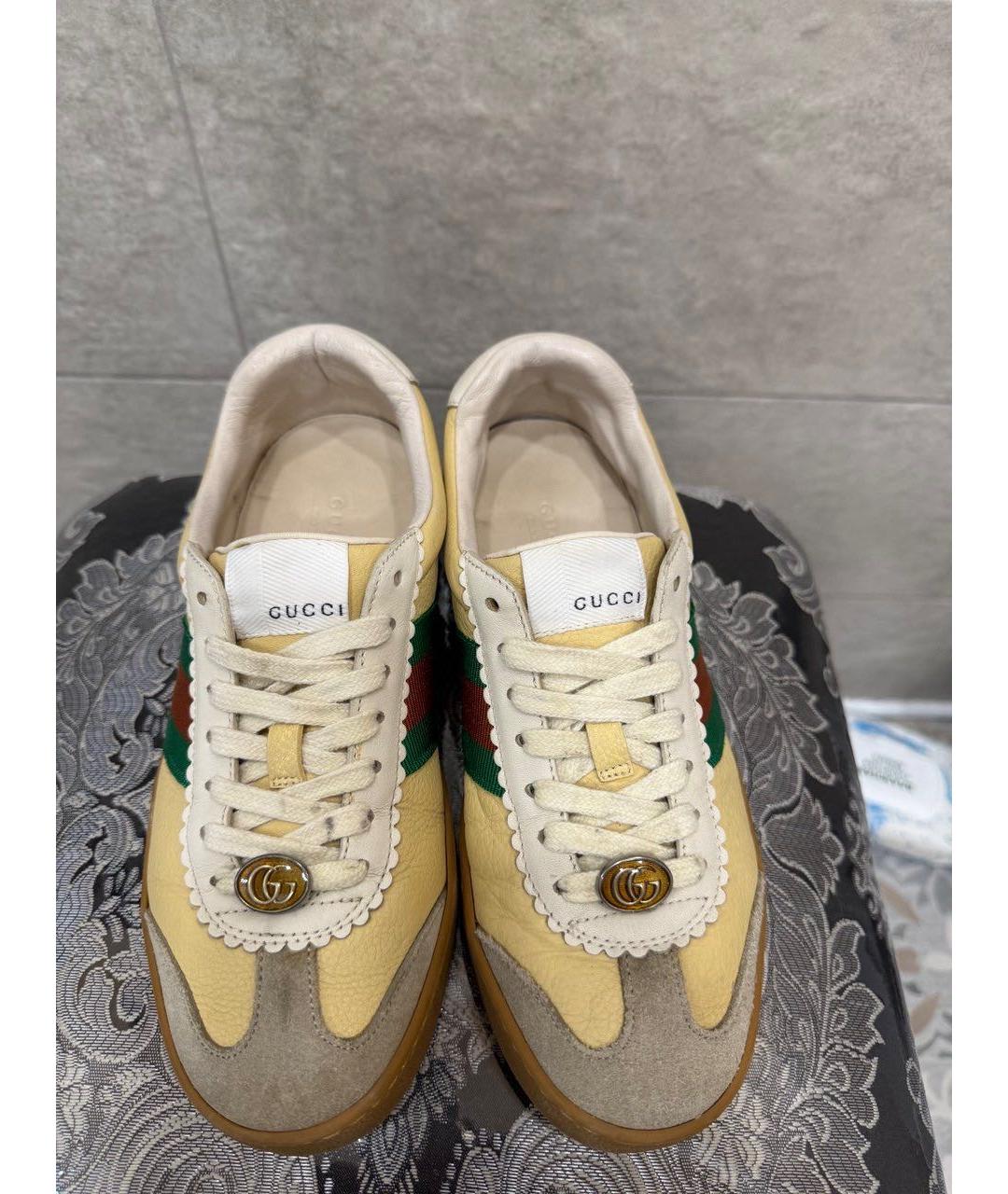 GUCCI Желтые кожаные кеды, фото 2