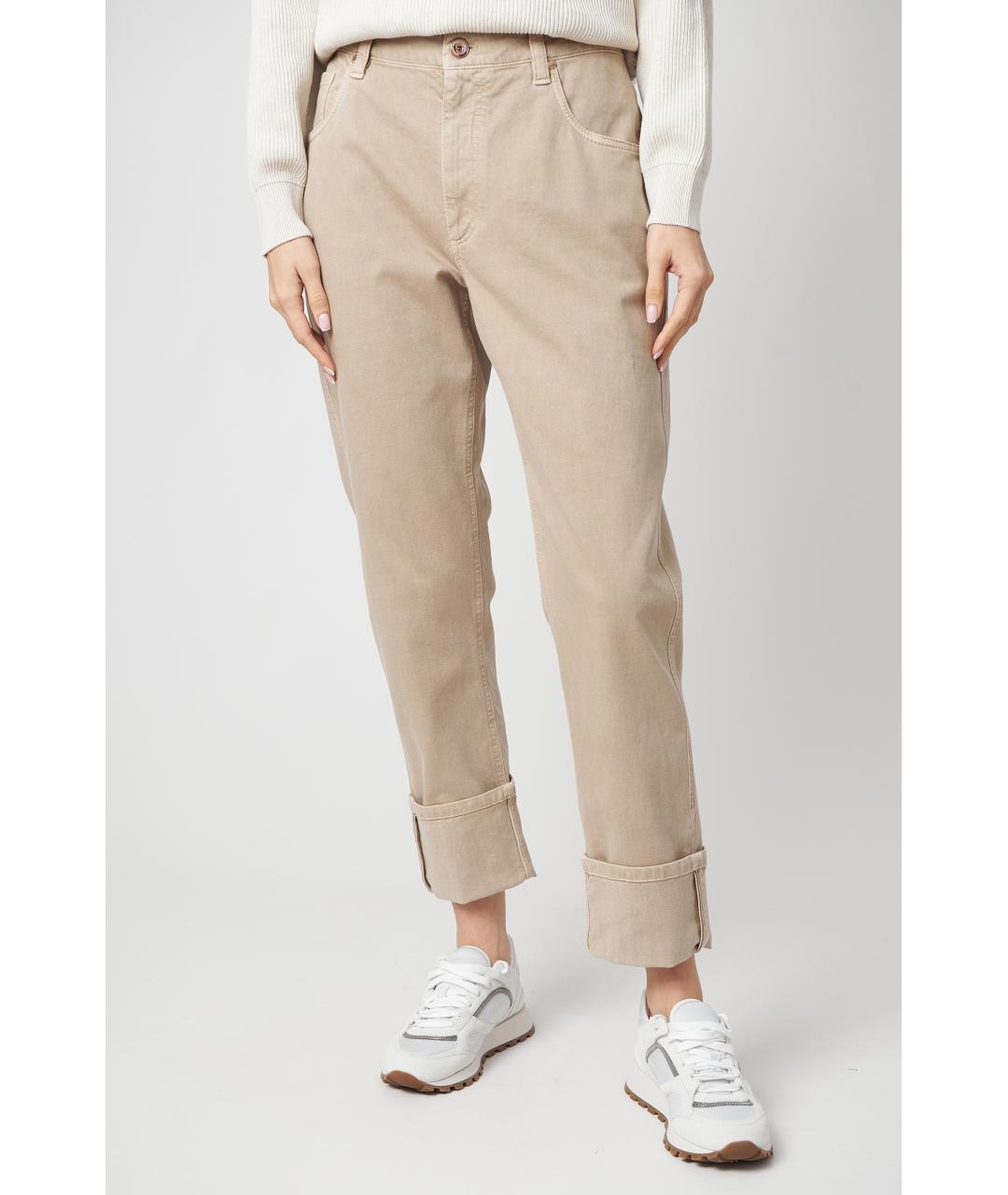 BRUNELLO CUCINELLI Бежевые хлопковые прямые джинсы, фото 2