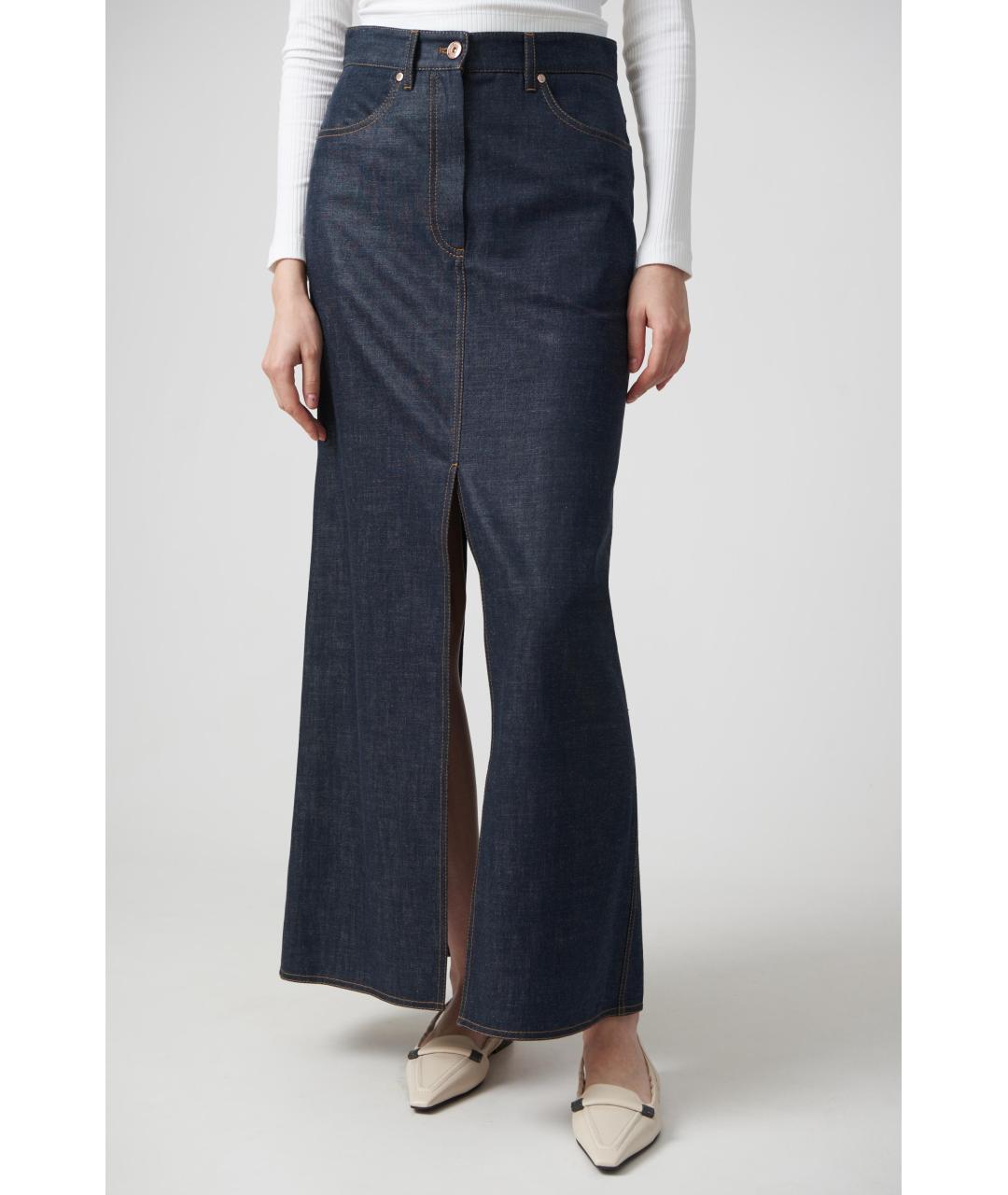 BRUNELLO CUCINELLI Темно-синяя хлопковая юбка макси, фото 3