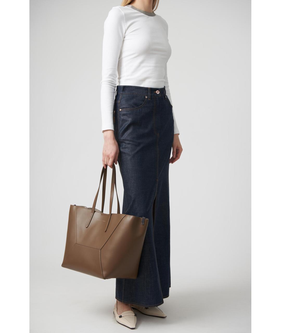 BRUNELLO CUCINELLI Темно-синяя хлопковая юбка макси, фото 2