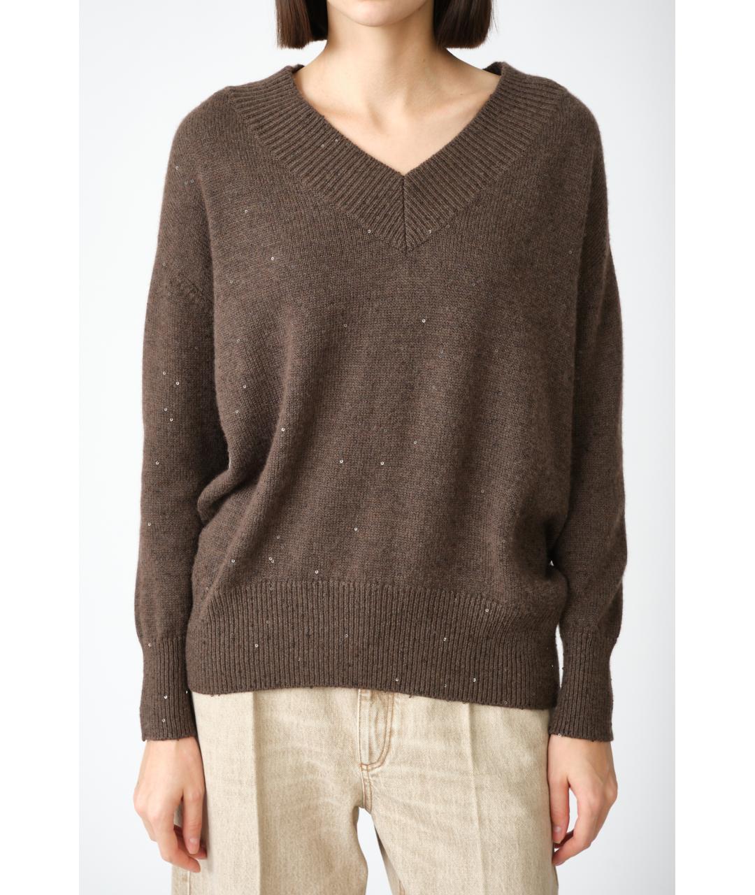 BRUNELLO CUCINELLI Коричневый кашемировый джемпер / свитер, фото 3