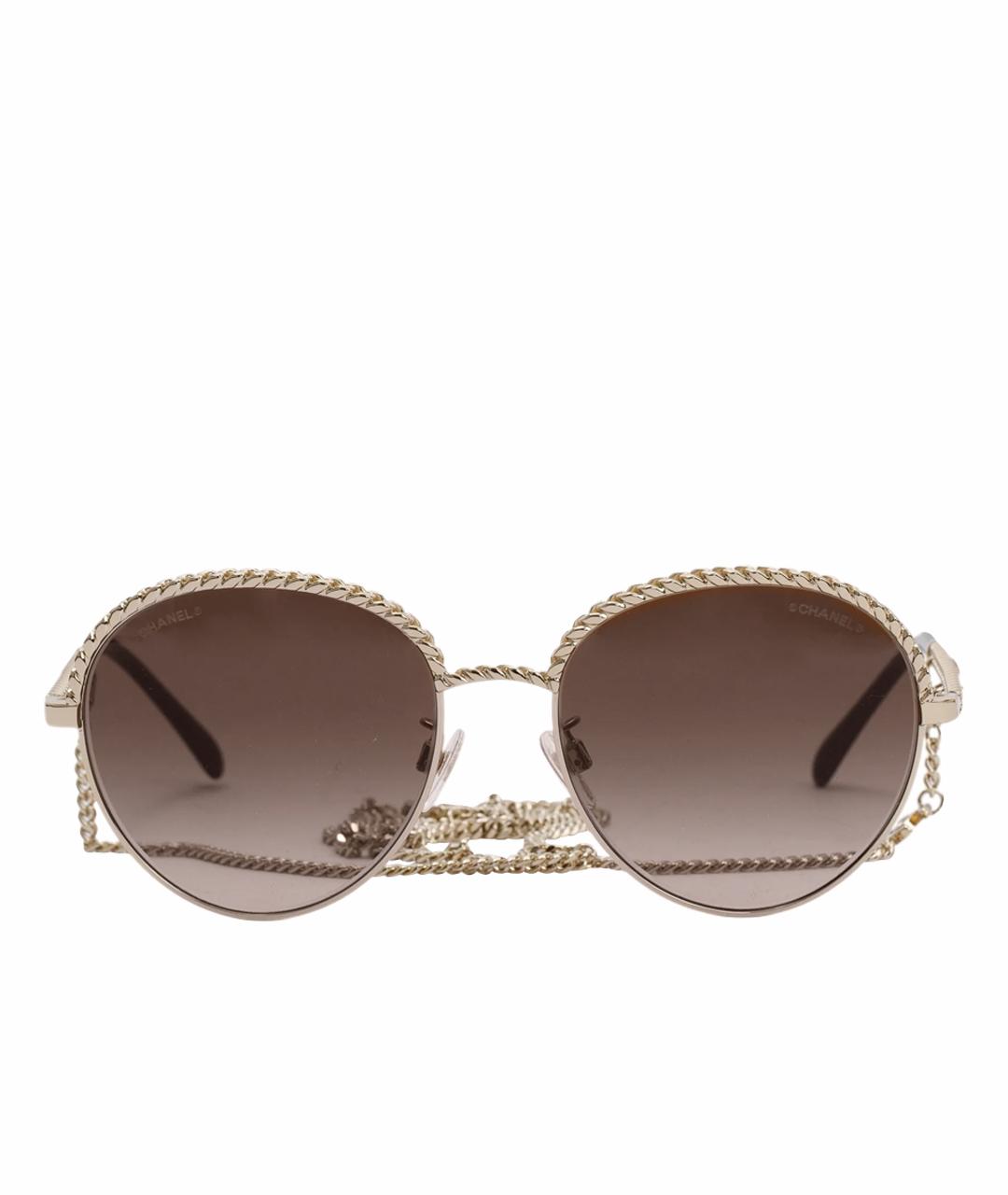 CHANEL Бежевые металлические солнцезащитные очки, фото 1