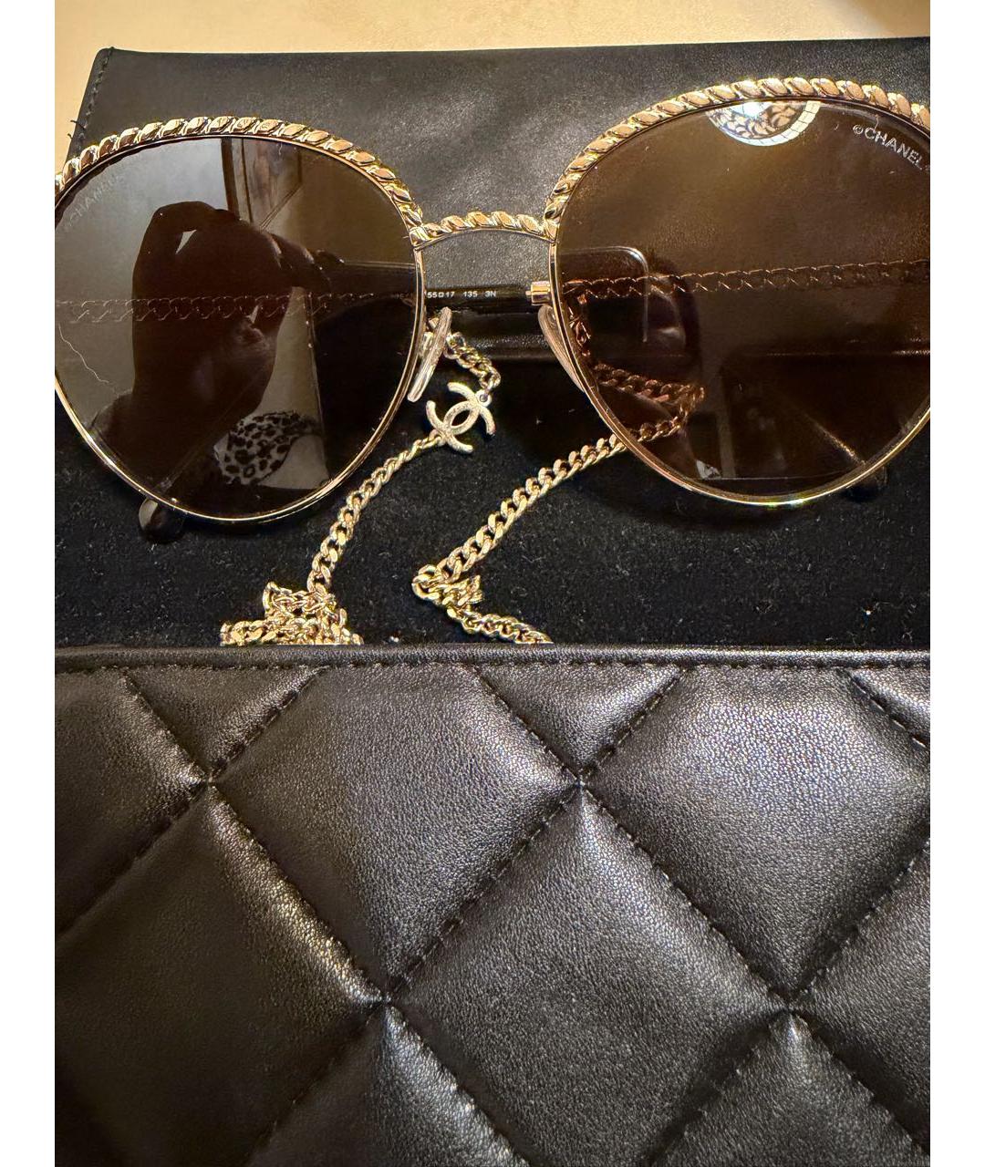 CHANEL Бежевые металлические солнцезащитные очки, фото 5