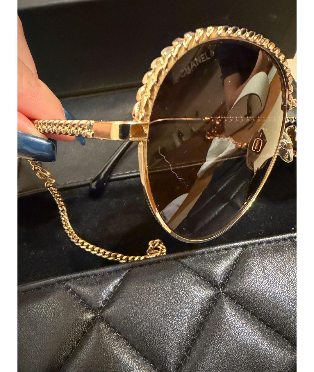 CHANEL Бежевые металлические солнцезащитные очки, фото 3