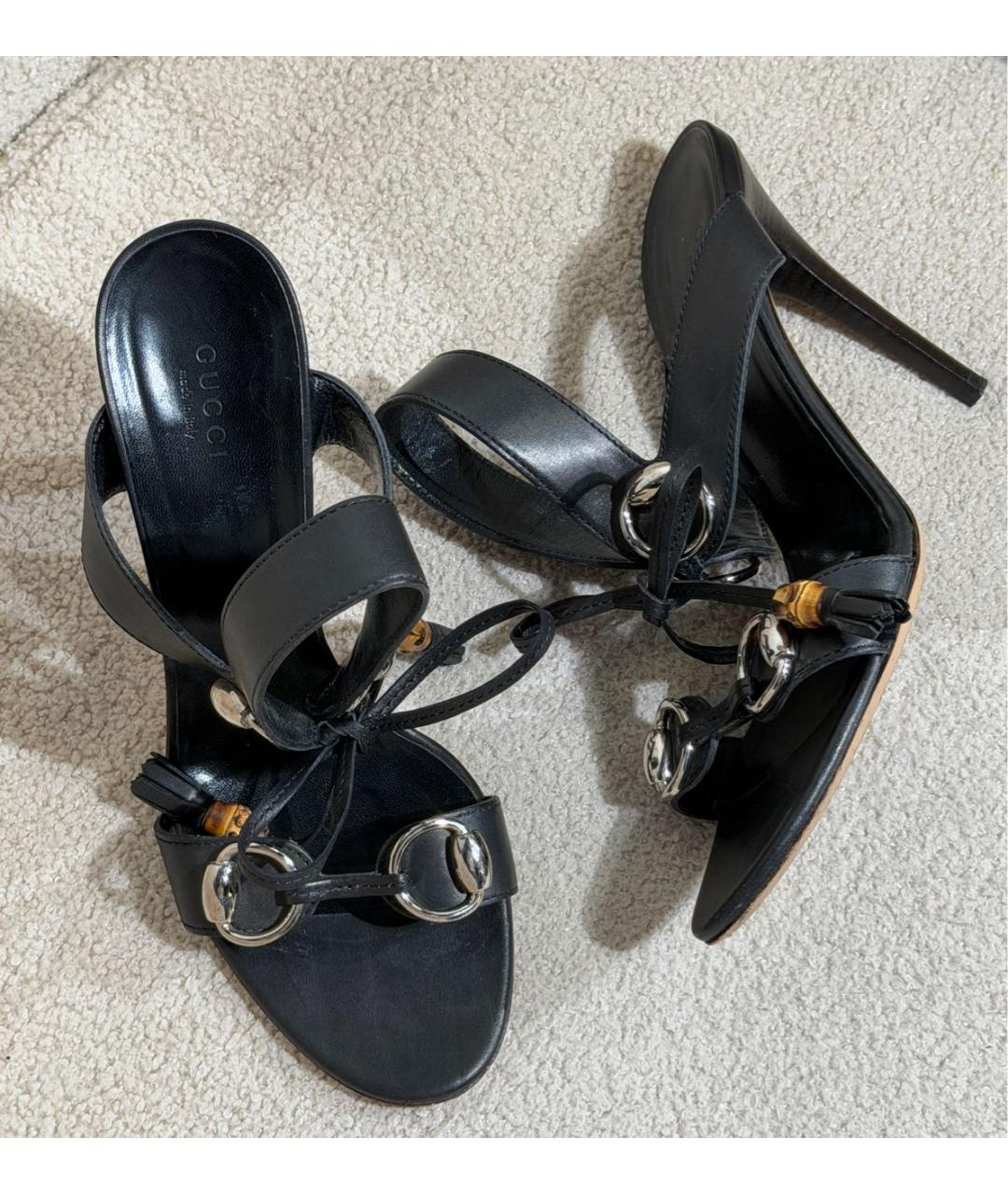 GUCCI Черные кожаные босоножки, фото 6