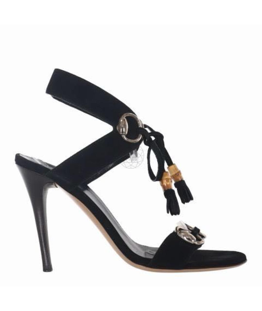 GUCCI Черные кожаные босоножки, фото 1