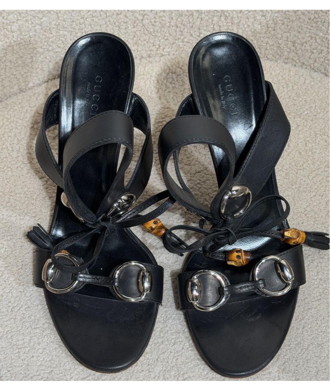 GUCCI Черные кожаные босоножки, фото 2