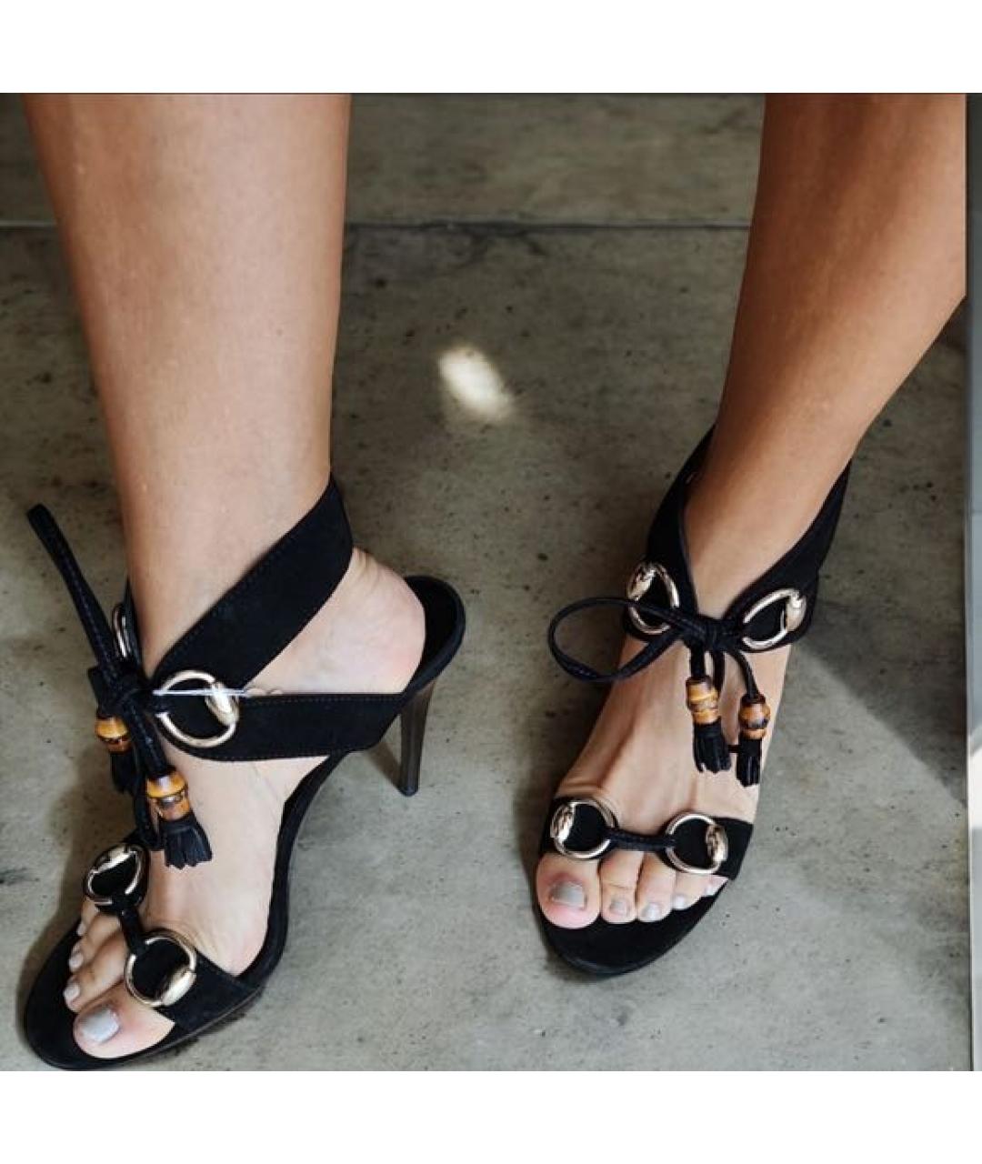 GUCCI Черные кожаные босоножки, фото 5