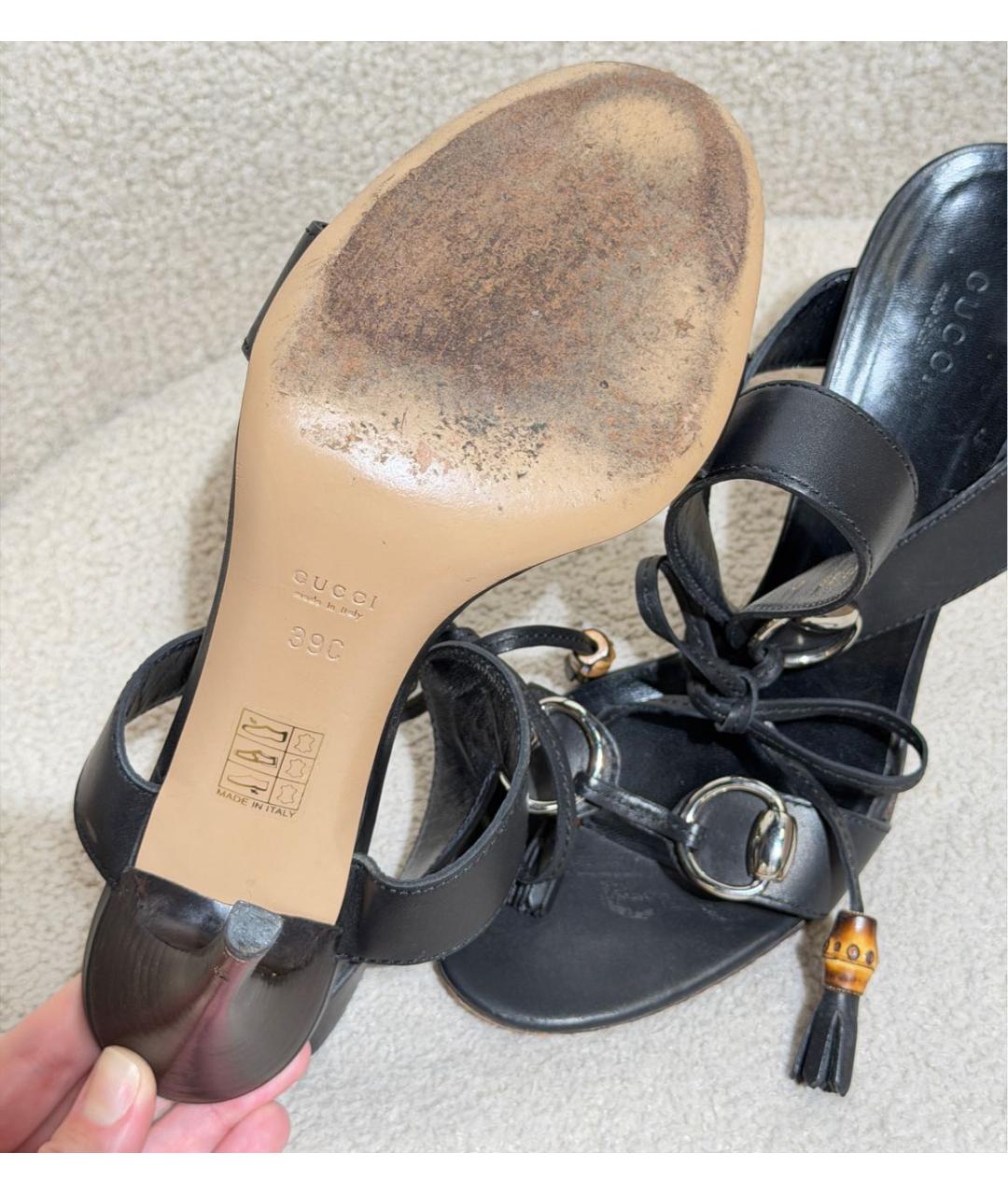 GUCCI Черные кожаные босоножки, фото 7