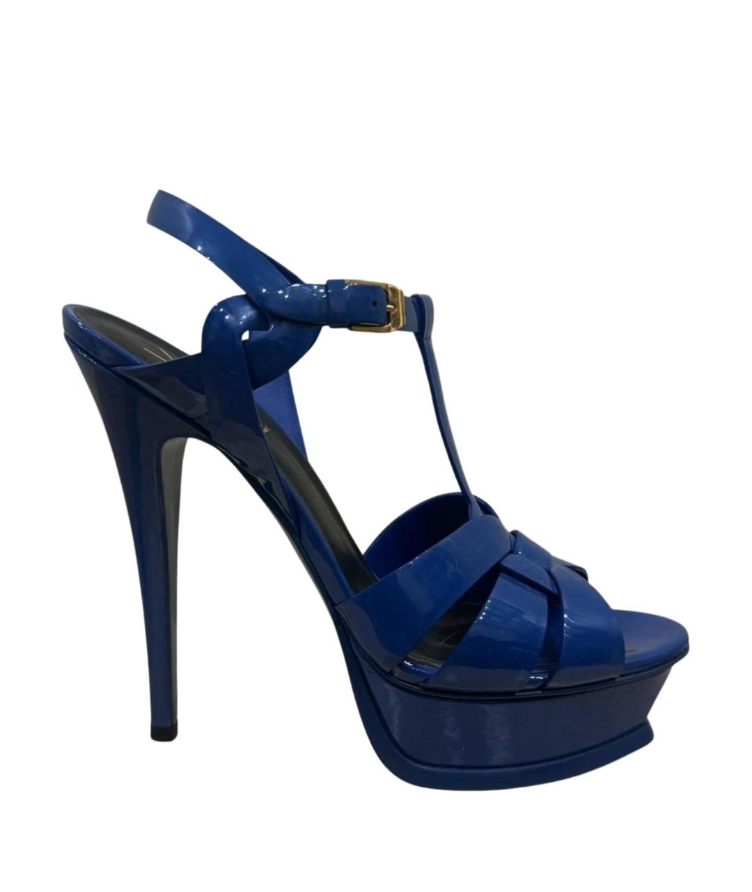 SAINT LAURENT Синие босоножки из лакированной кожи, фото 1
