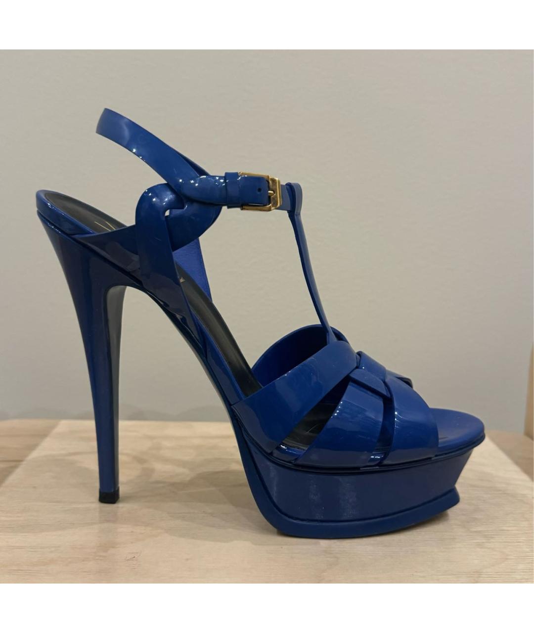 SAINT LAURENT Синие босоножки из лакированной кожи, фото 7