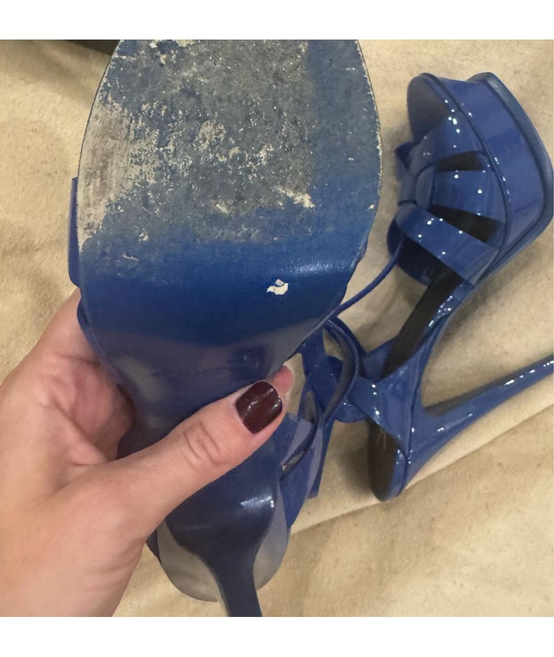 SAINT LAURENT Синие босоножки из лакированной кожи, фото 6