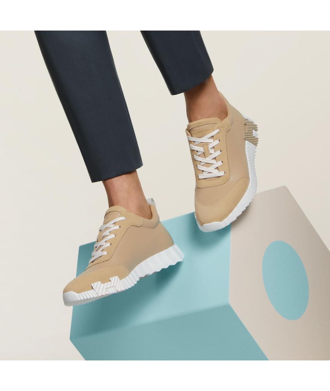 HERMES Бежевые кожаные низкие кроссовки / кеды, фото 2