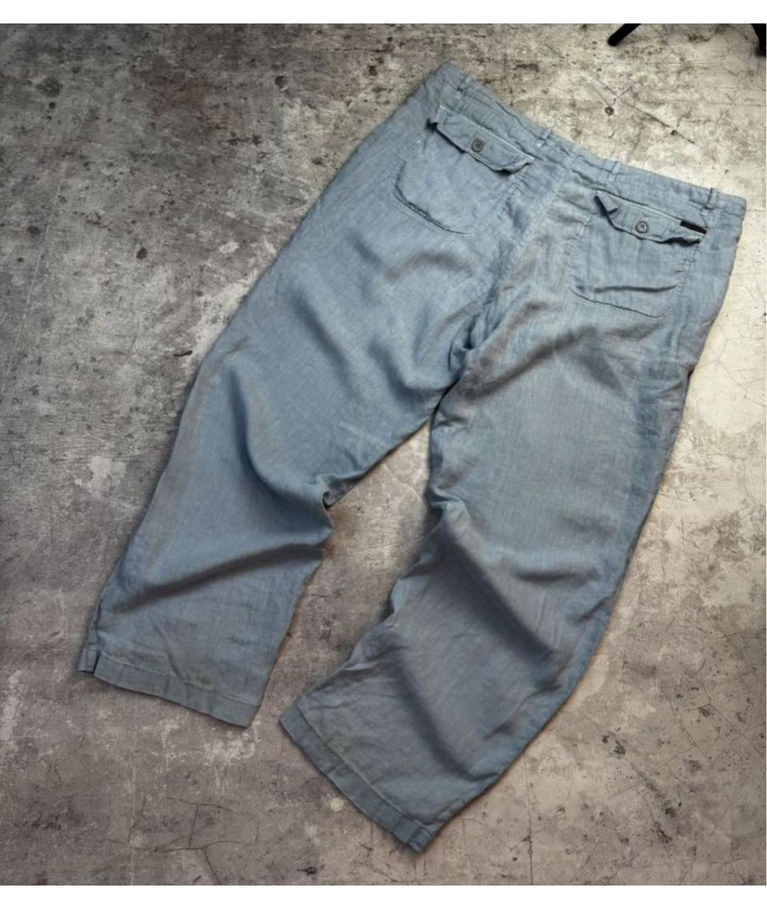 CORNELIANI Голубые льняные повседневные брюки, фото 2