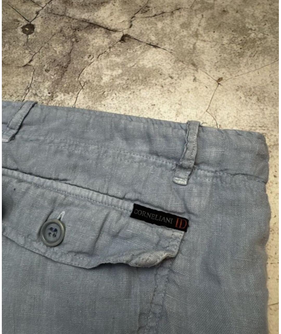 CORNELIANI Голубые льняные повседневные брюки, фото 3