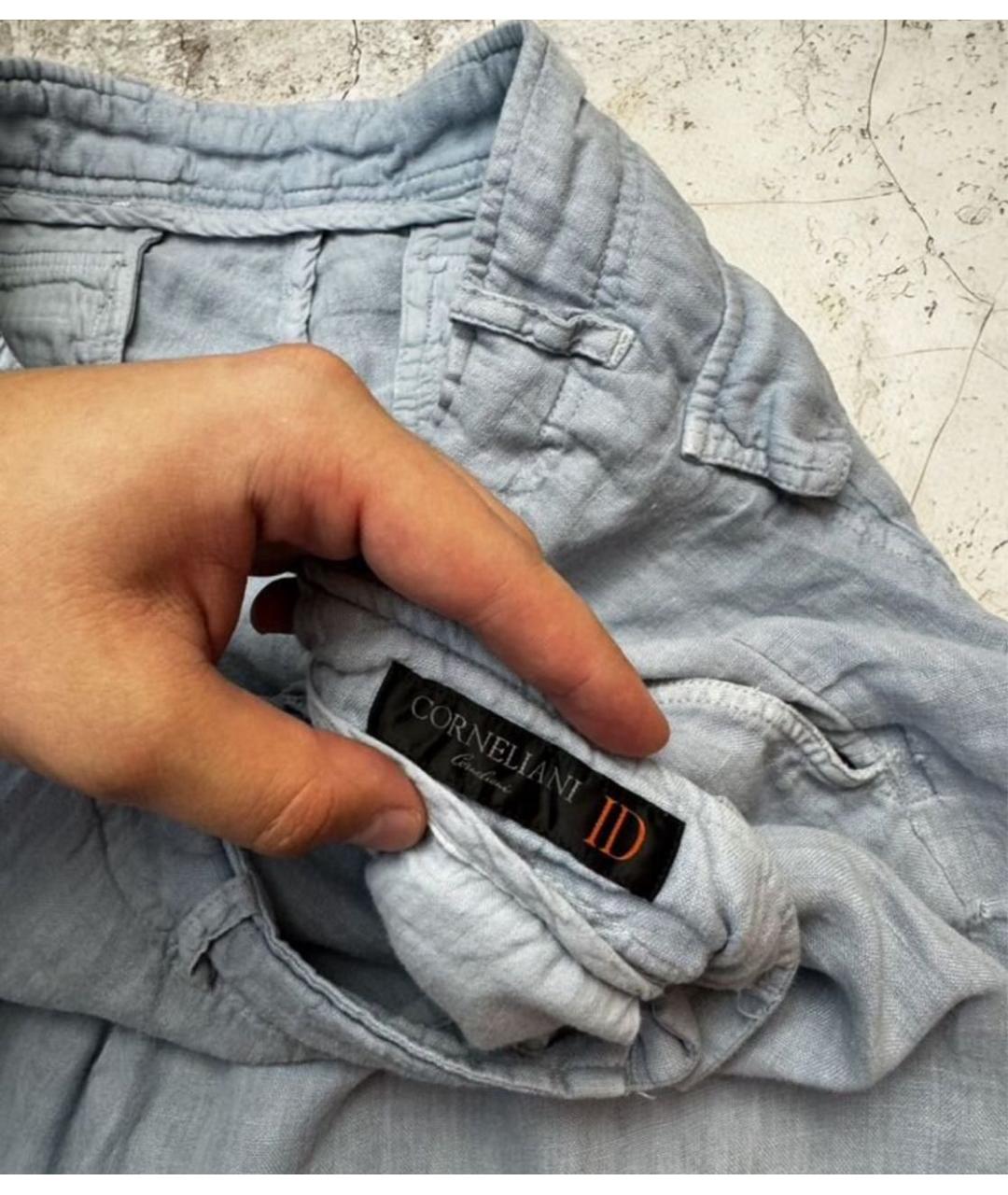 CORNELIANI Голубые льняные повседневные брюки, фото 4