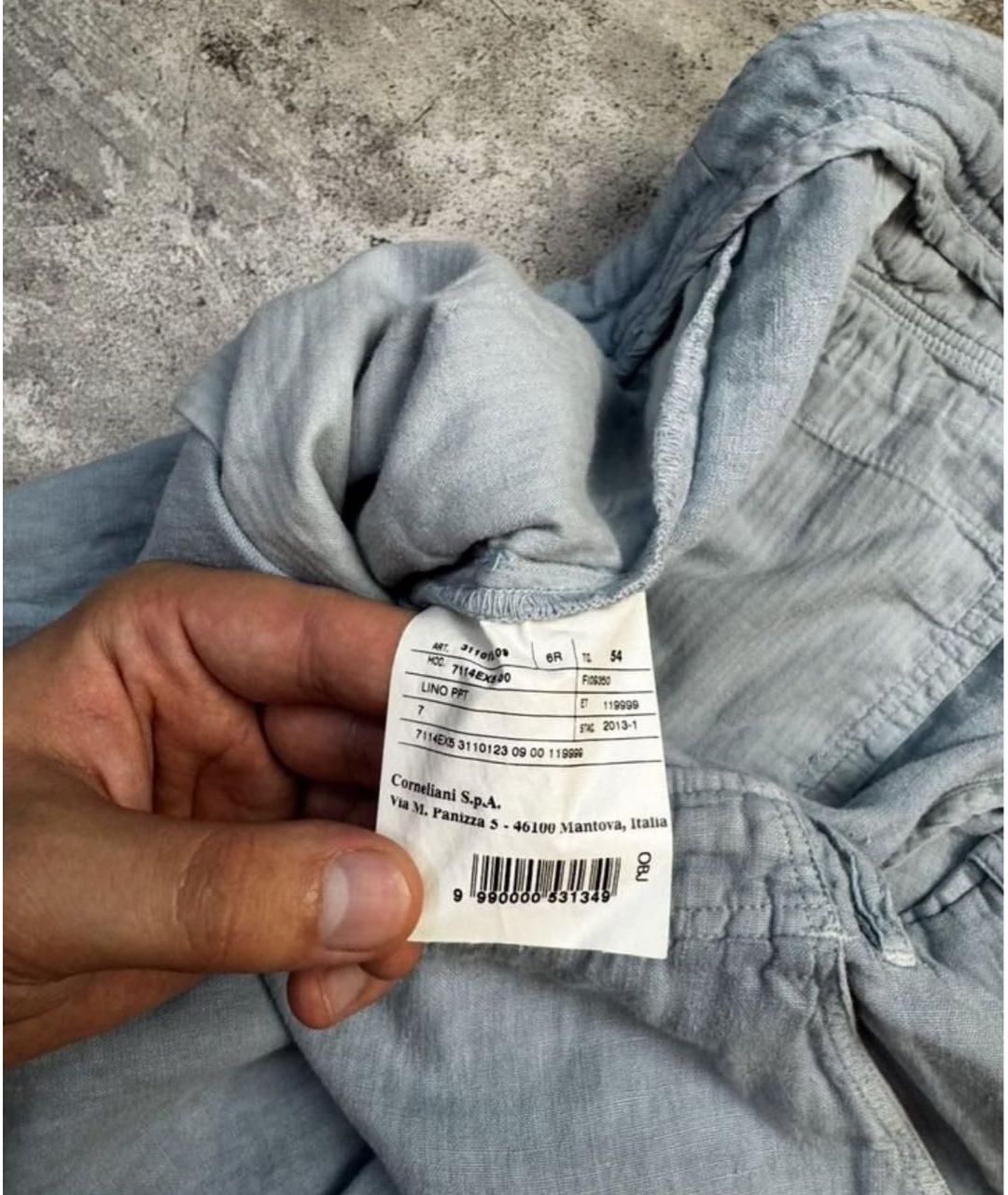 CORNELIANI Голубые льняные повседневные брюки, фото 5