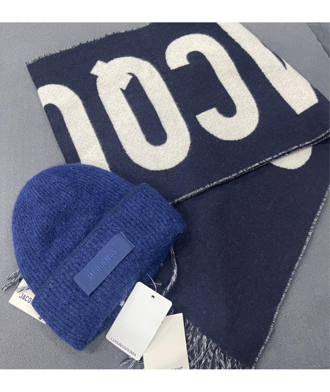 JACQUEMUS Темно-синий шерстяной шарф, фото 4