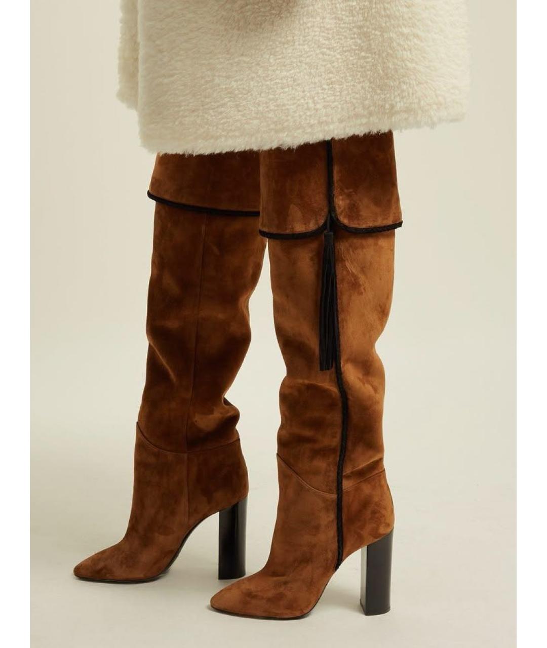 SAINT LAURENT Коричневые замшевые сапоги, фото 5