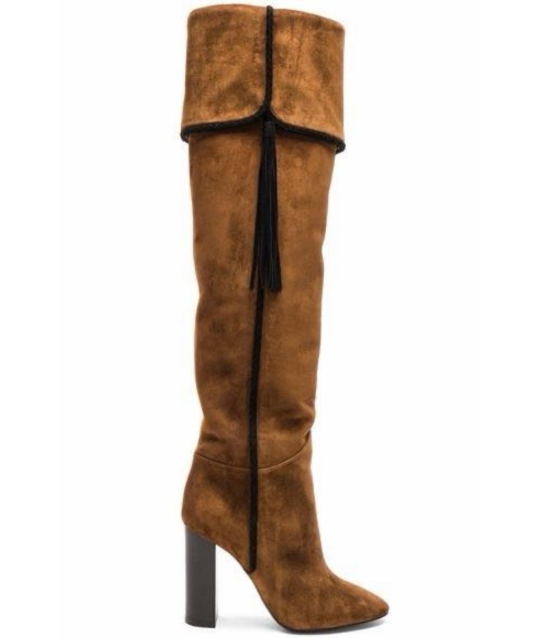 SAINT LAURENT Коричневые замшевые сапоги, фото 1