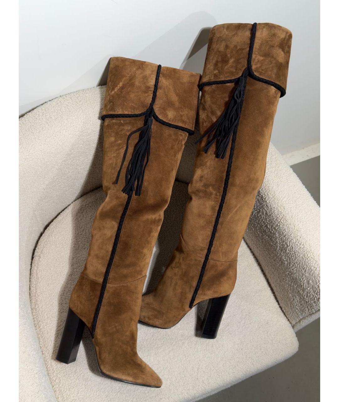 SAINT LAURENT Коричневые замшевые сапоги, фото 2