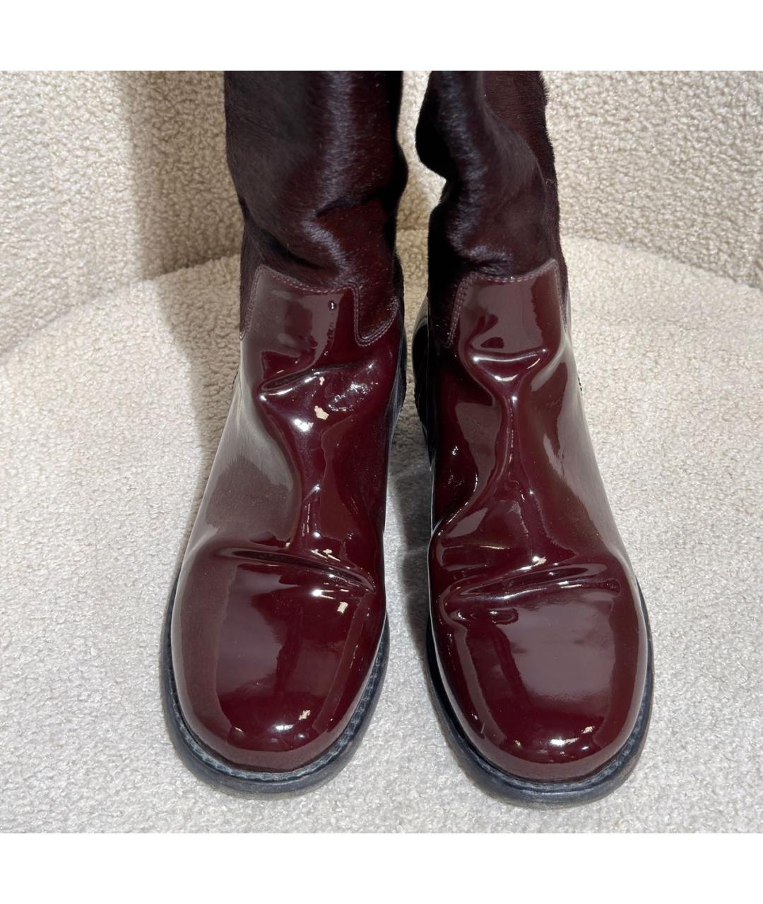 CHANEL Бордовые сапоги из лакированной кожи, фото 3