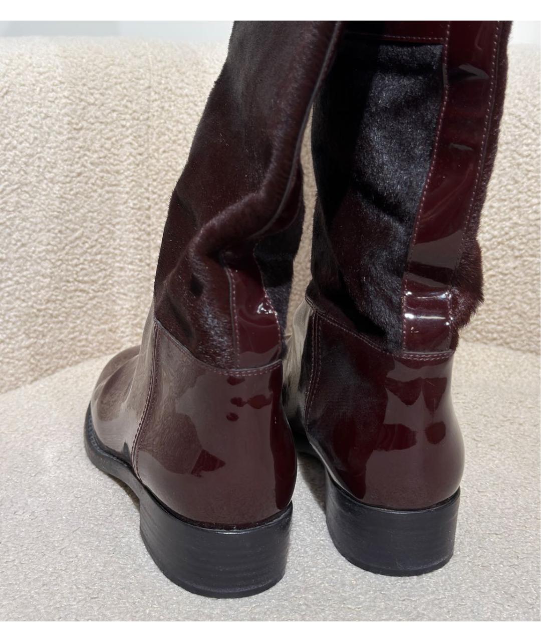 CHANEL Бордовые сапоги из лакированной кожи, фото 4