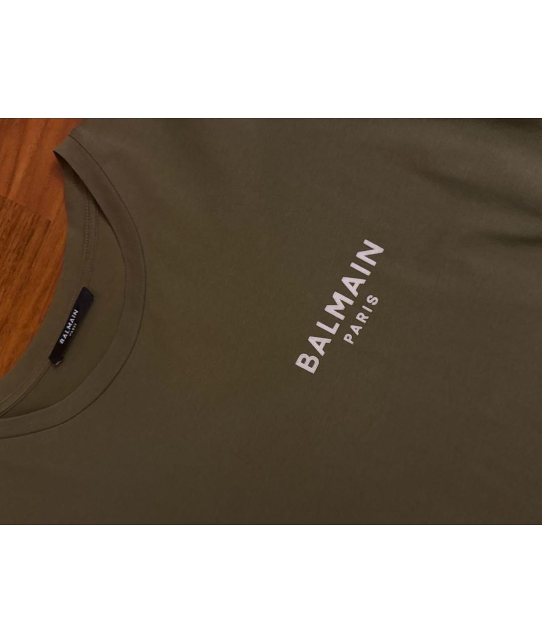 BALMAIN Хаки хлопковая футболка, фото 3