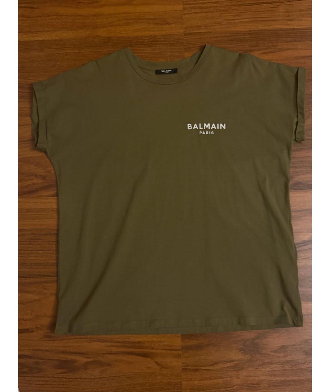 BALMAIN Хаки хлопковая футболка, фото 7