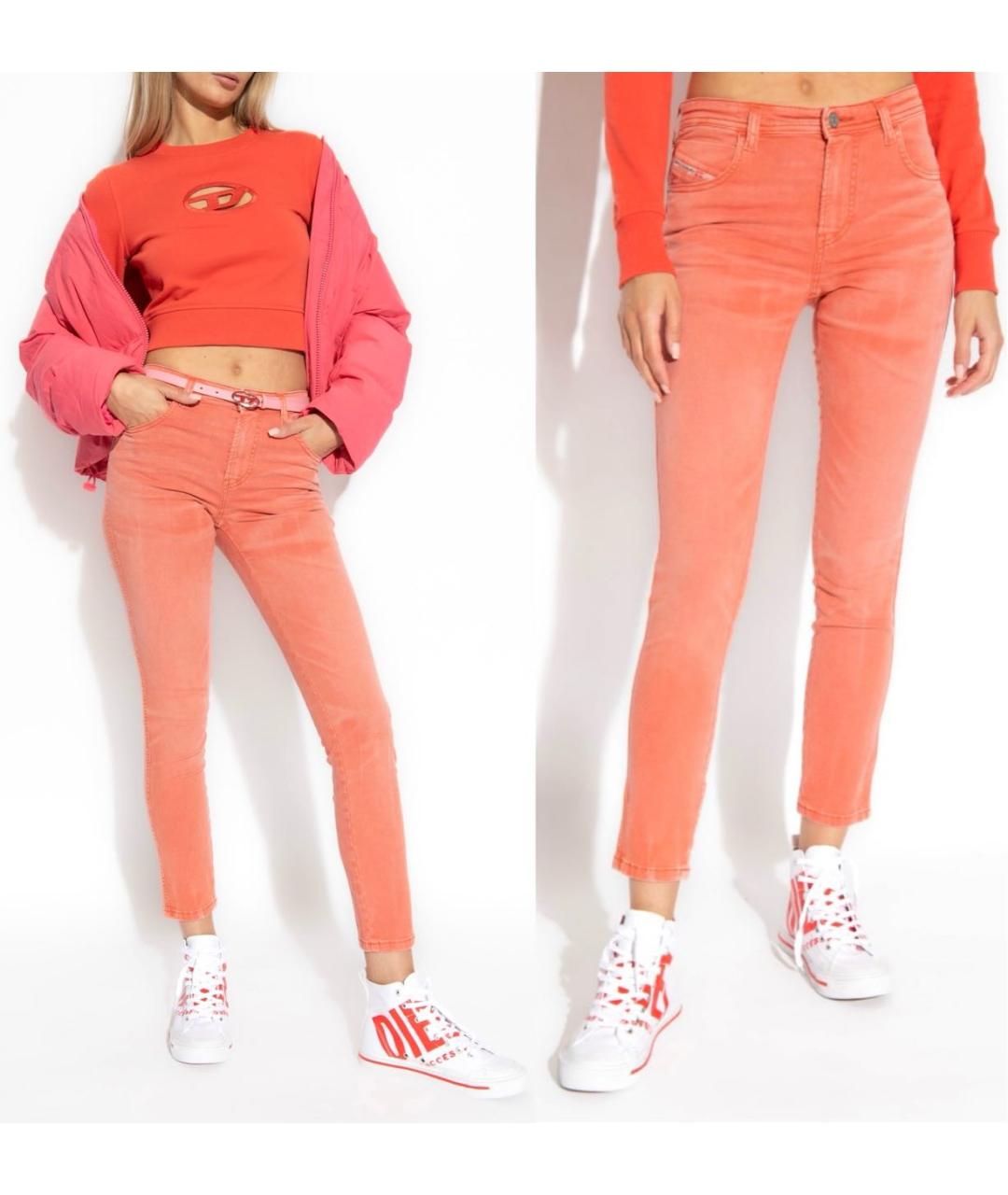 DIESEL Коралловые хлопко-эластановые джинсы слим, фото 3