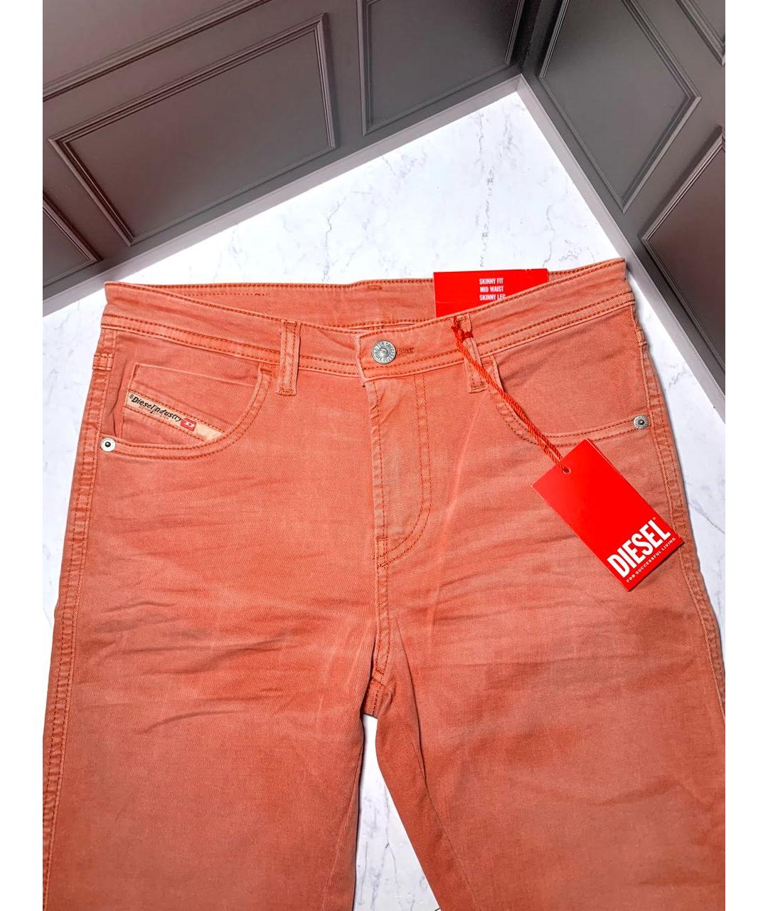 DIESEL Коралловые хлопко-эластановые джинсы слим, фото 4